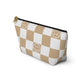 Tan and White Checkered Smiley Face Makeup Bag - Cute and Stylish Cosmetic Pouch with Fun Happy Face Design Perfect for Every Day Use