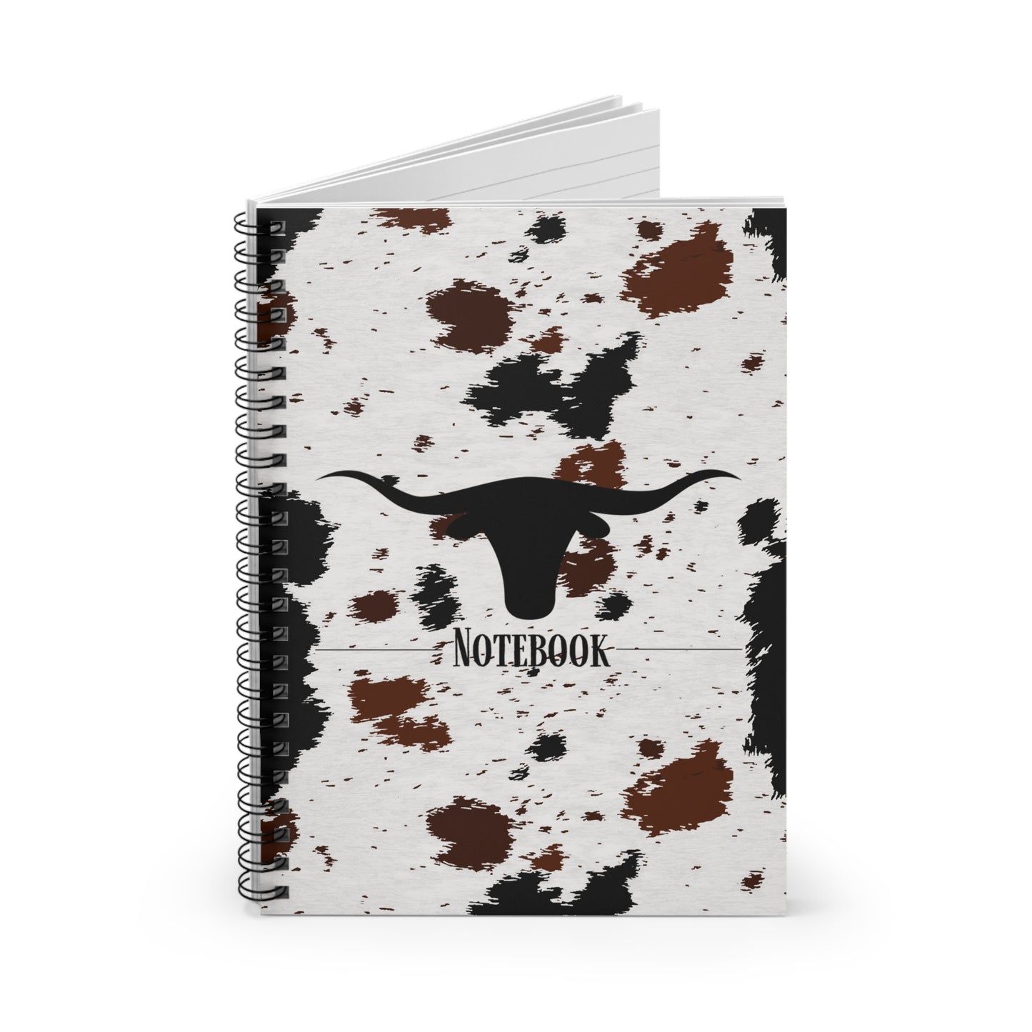 Cowprint Spiral Notebook - Rural Western Cattle Theme, Ruled Line Journal for Country Living, Black and White Spotted Notepad, Farmhouse