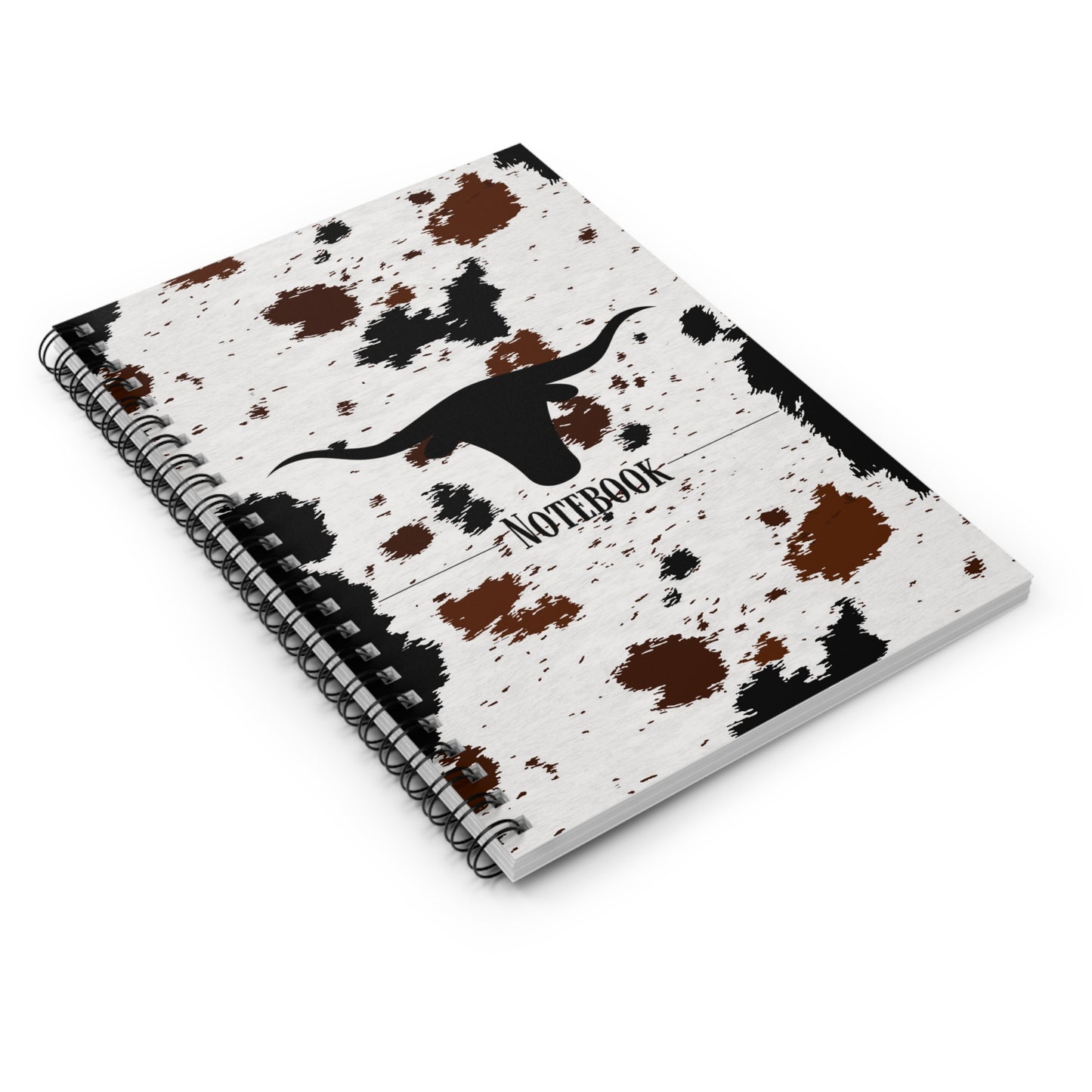 Cowprint Spiral Notebook - Rural Western Cattle Theme, Ruled Line Journal for Country Living, Black and White Spotted Notepad, Farmhouse