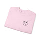 You Are Doing Great Light Pink Crewneck Sweatshirt with Smiley Face and "Happy for Tomorrow," Retro Hippie Design