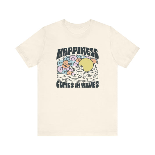 Relaxing Waves Unisex Tee - Happiness Comes in Waves, Casual Summer Shirt, Beach Lover Gift, Eco-Friendly Fashion, Fun Graphic Tee
