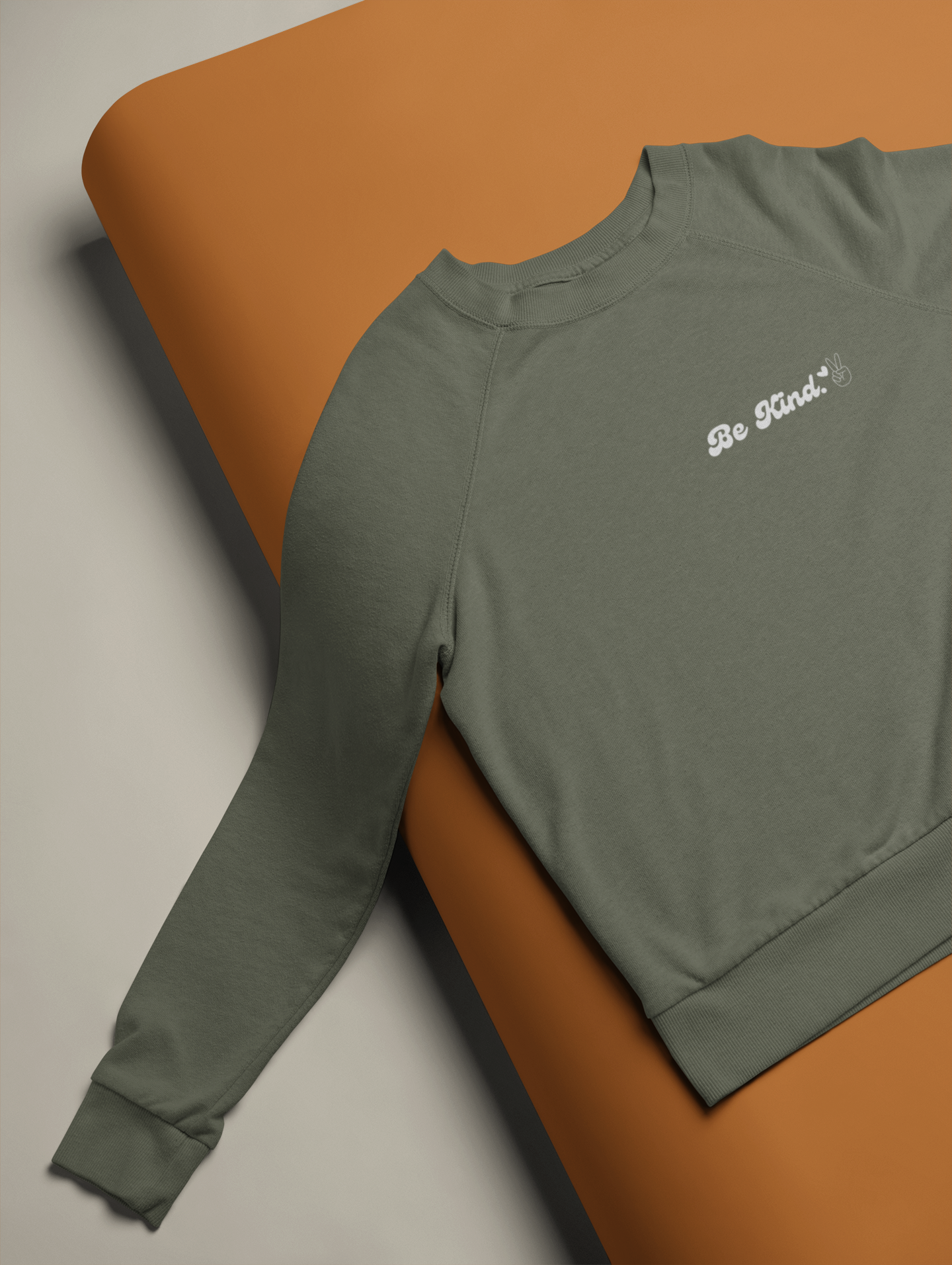 Be Kind Crew New Sweatshirt White on Army Green